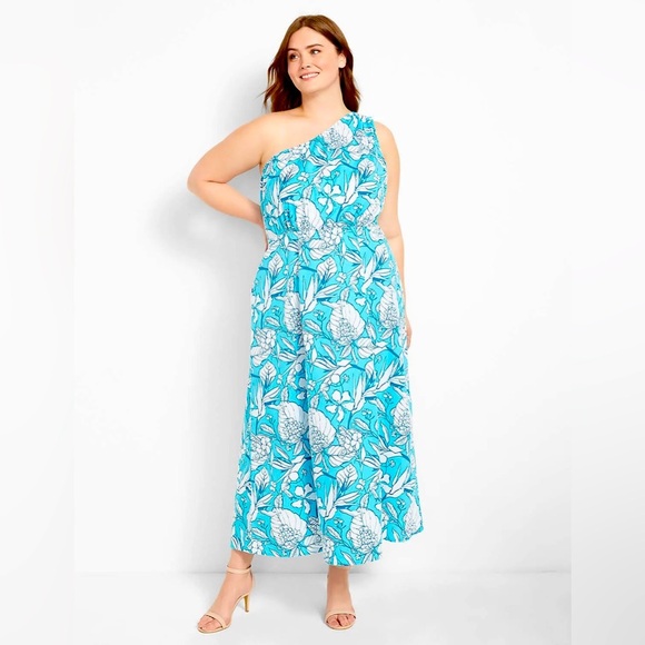 NWT Lane Bryant Moana Tropical Floral One Shoulder Pocketed Midi Dress 20 - Picture 1 of 10